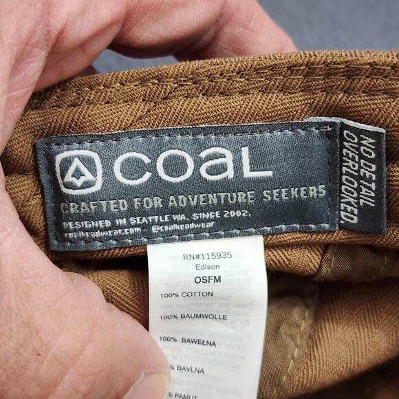 Coal Hat Cap Strap Back Mens One Size Brown 5 Panel Camp Herringbone Edison - Picture 2 of 11